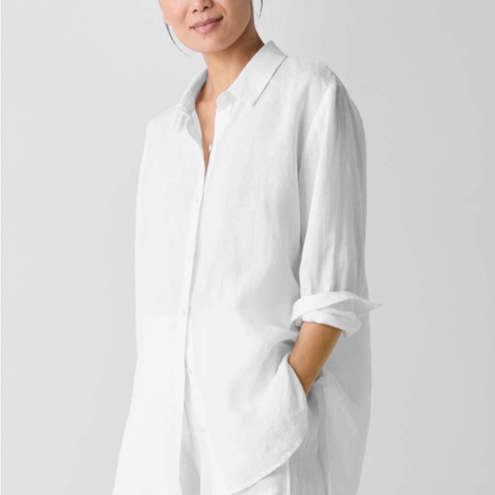 Eileen Fisher Organic Handkerchief Linen Classic Collar Shirt
